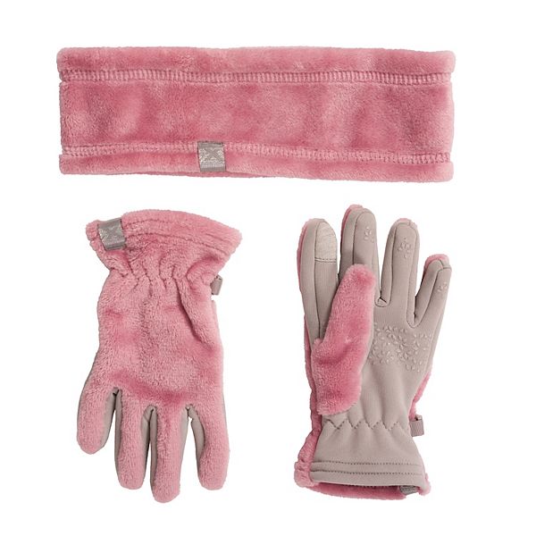 Girls 4-16 ZeroXposur 2-Piece Head Band & Gloves Set - Peony (S-M)