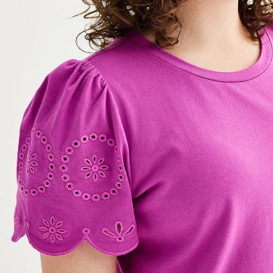 Women's Draper James Embroidered Sleeve Knit Top