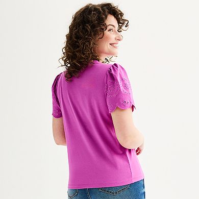 Women's Draper James Embroidered Sleeve Knit Top