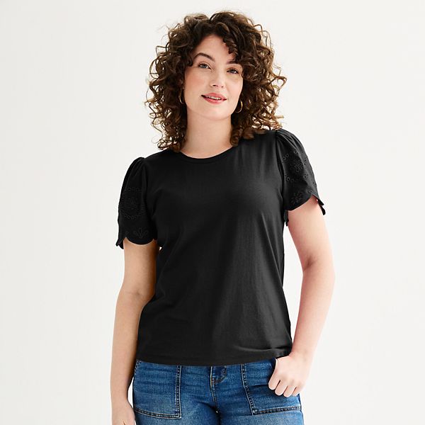 Women's Draper James Embroidered Sleeve Knit Top