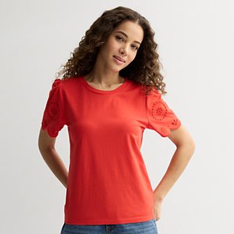 Women's Draper James Embroidered Sleeve Knit Top