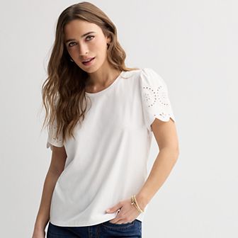 Women's Draper James Embroidered Sleeve Knit Top