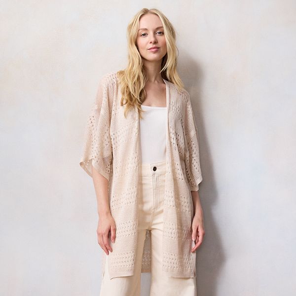 Women's LC Lauren Conrad Mixed Stitch Knit Kimono - Stone