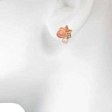 LC Lauren Conrad Crystal & Simulated Pearl Rose Stud Earrings