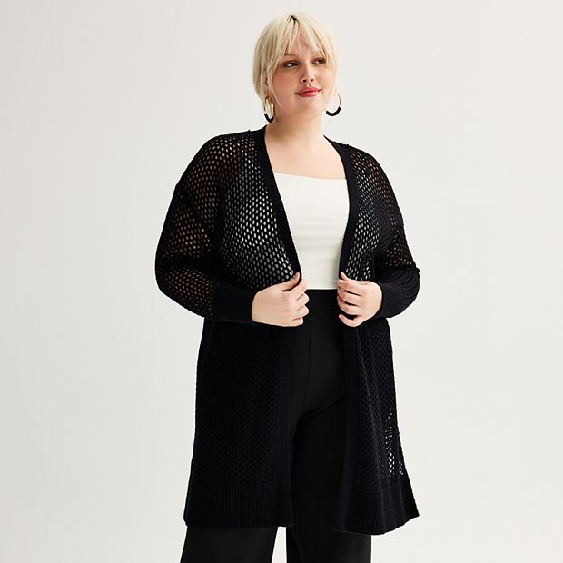 Plus Size Nine West Crochet Duster Cardigan