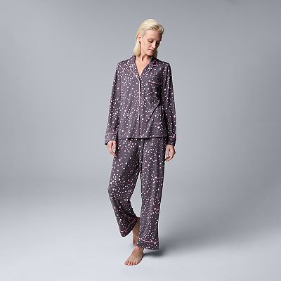 Women s Simply Vera Vera Wang Long Sleeve Pajama Top Pajama Bottoms Sleep Set