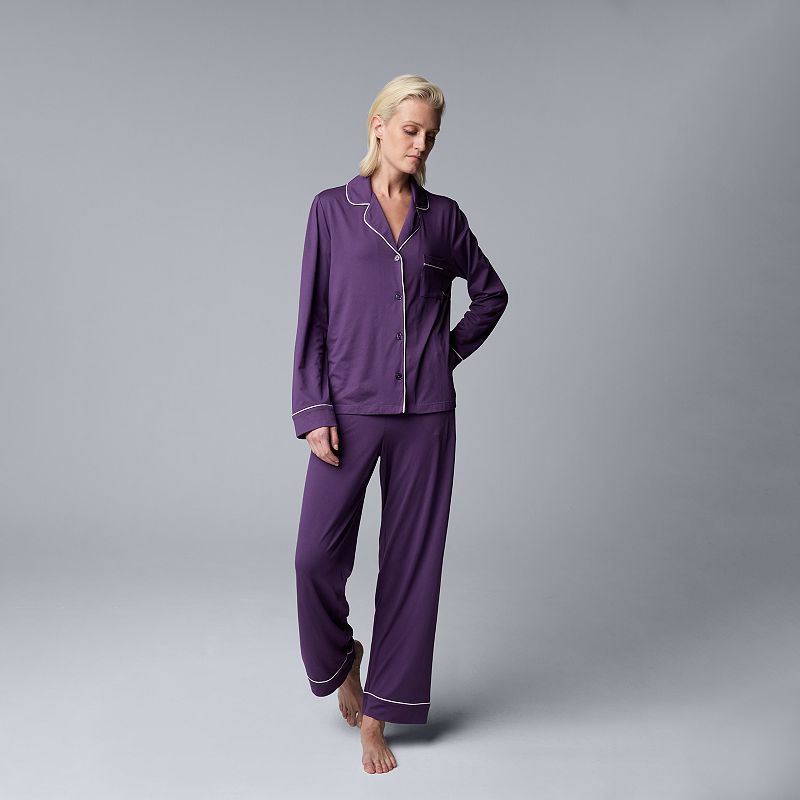 Women's Simply Vera Vera Wang Long Sleeve Pajama Top & Pajama Bottoms Sleep Set