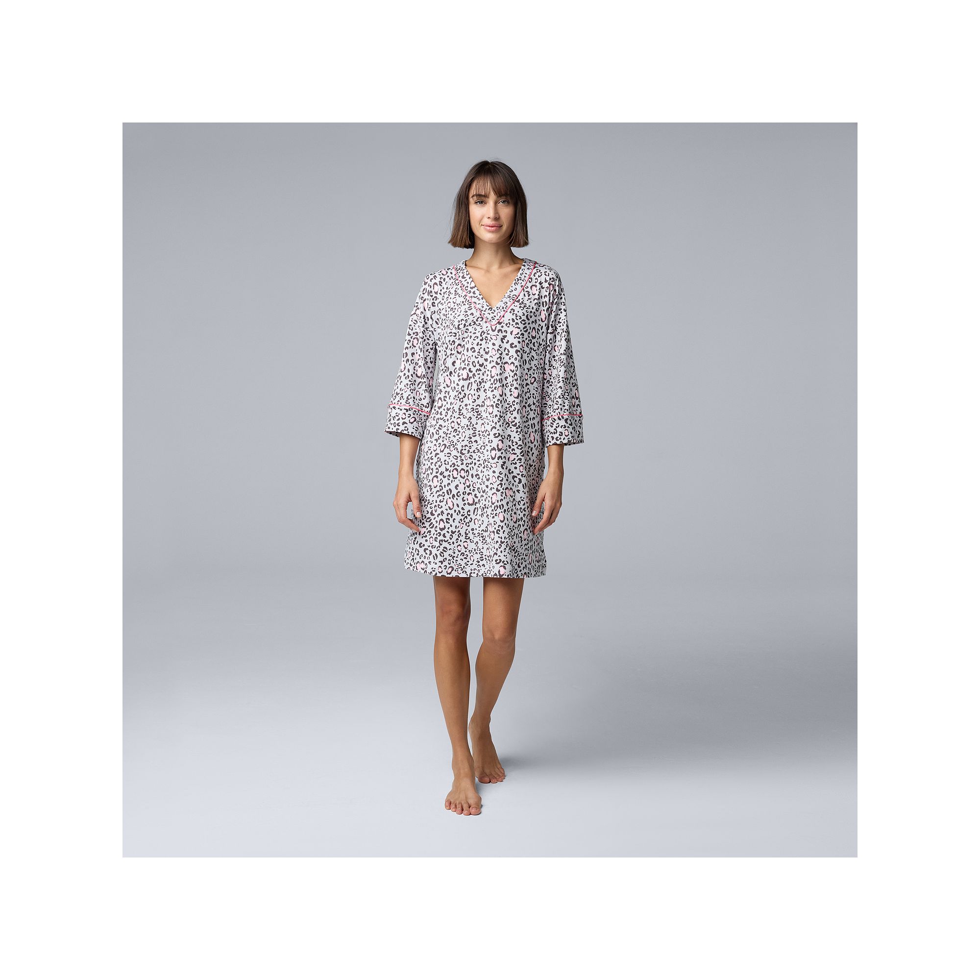 Womens Simply Vera Vera Wang 3/4-Sleeve Cozy Jersey Pajama Sleepshirt, Siz
