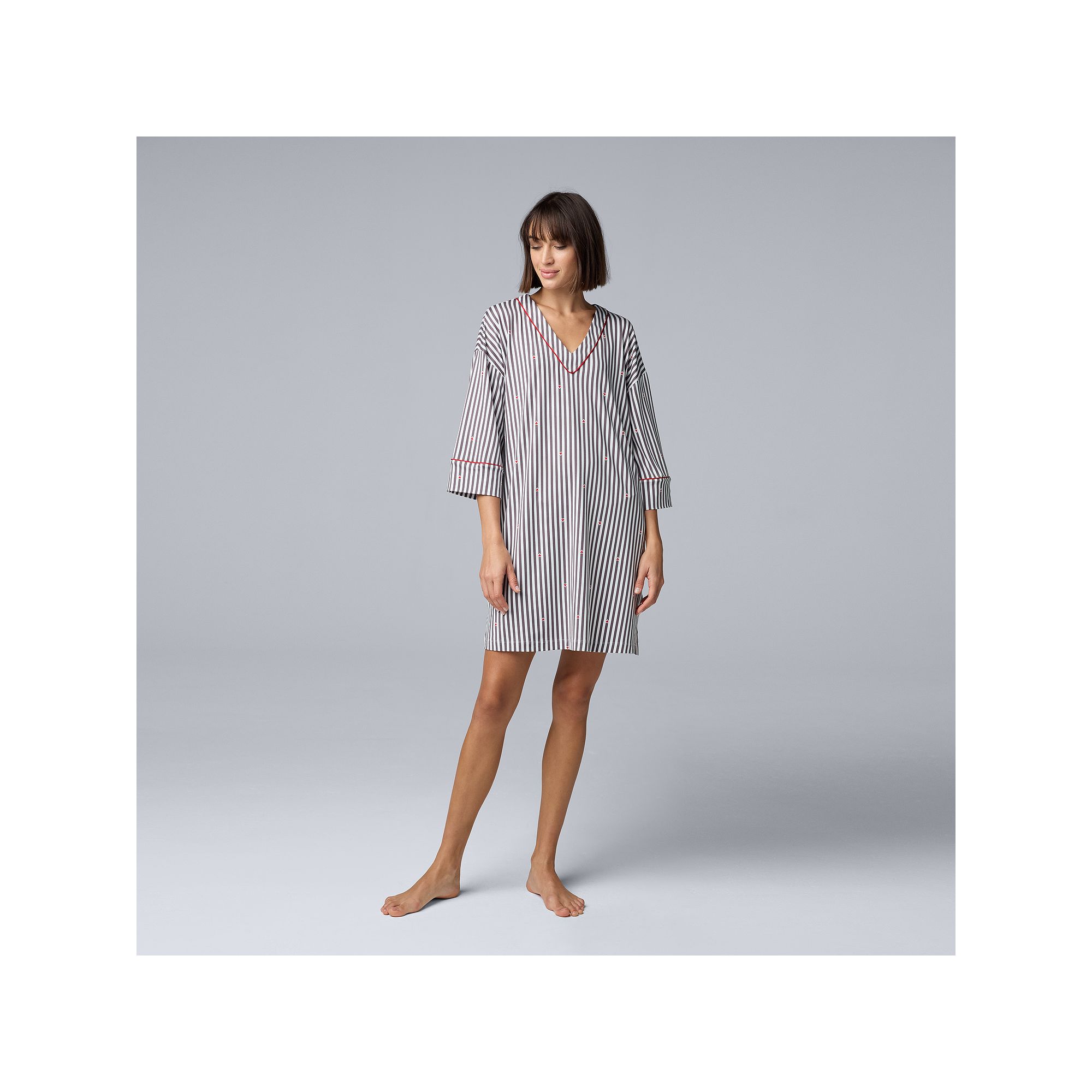 Womens Simply Vera Vera Wang 3/4-Sleeve Cozy Jersey Pajama Sleepshirt, Siz