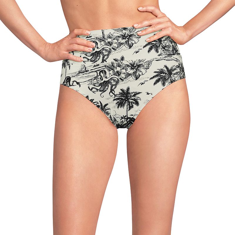 Women's Lands' End Chlorine Resistant Fold Over High Waisted Bikini Bottoms, Size: 14, Egret White Scene