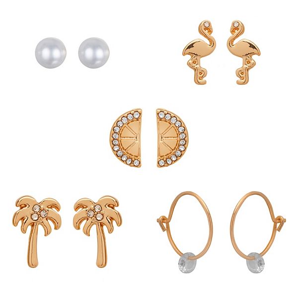 LC Lauren Conrad Gold Tone Tropical 5-Pack Stud Earring Set