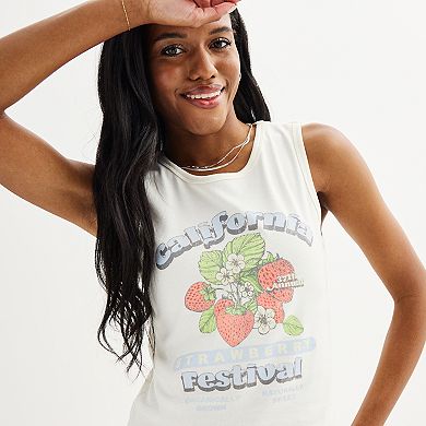 Juniors' California Strawberries Vintage Festival Graphic Tank Top