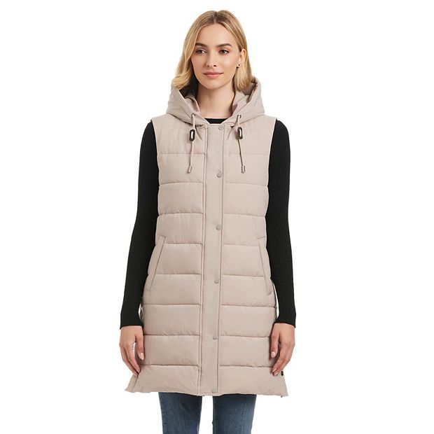 Women's long hooded puffer vest sales