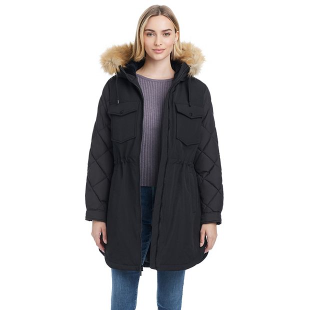Quilted faux fur hood parka clearance