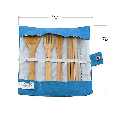Bamboo Cutlery Set with Roll Up Case
