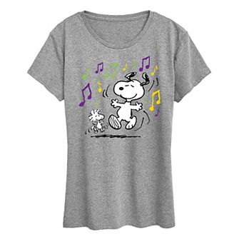 Women's Peanuts Snoopy & Woodstock Mardi Gras Dancing Graphic Tee