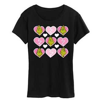 Women's Grinch Broken Heart Grid Graphic Tee