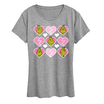 Women's Grinch Broken Heart Grid Graphic Tee