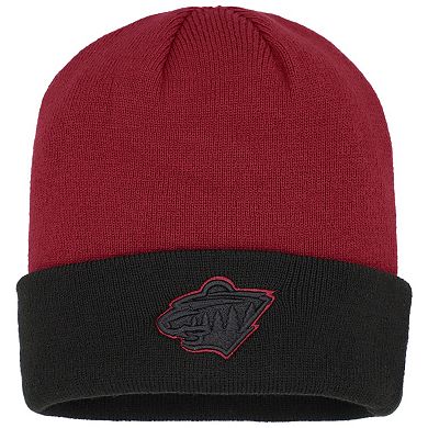 Youth Red/Black Minnesota Wild Logo Outline Cuffed Knit Hat