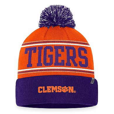 Men's Top of the World  Orange Clemson Tigers Draft Cuffed Knit Hat with Pom