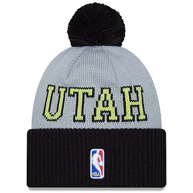 Men's New Era Black/Gray Utah Jazz Tip-Off Two-Tone Cuffed Knit Hat with Pom
