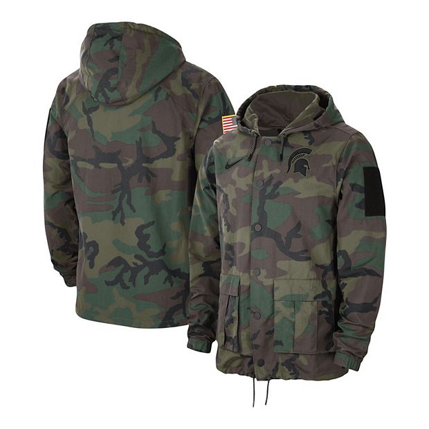 Men s Nike Camo Michigan State Spartans Military Pack Lightweight Hoodie Performance Full Snap Jacket