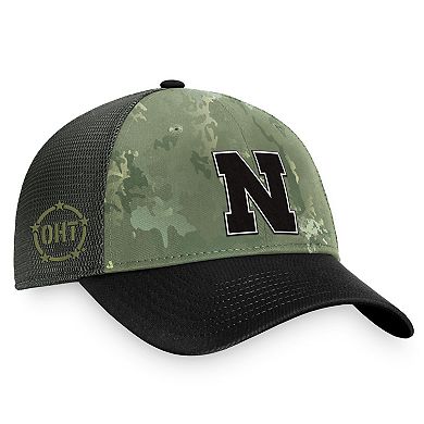 Men's Top of the World Hunter Green/Gray Nebraska Huskers OHT Military Appreciation Unit Trucker Adjustable Hat