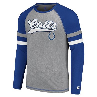 Men's Starter Gray/Royal Indianapolis Colts Kickoff Raglan Long Sleeve T-Shirt