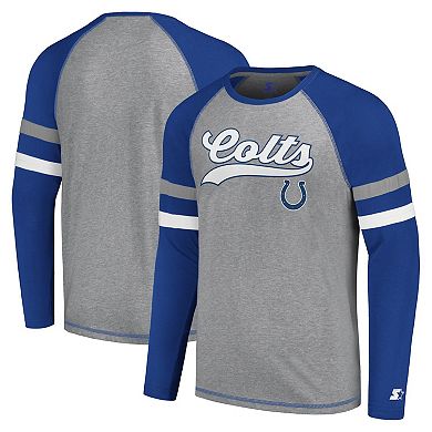 Men's Starter Gray/Royal Indianapolis Colts Kickoff Raglan Long Sleeve T-Shirt