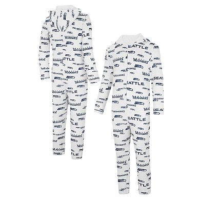 Men's Concepts Sport White Seattle Seahawks Allover Print Docket Union Full-Zip Hooded Pajama Suit