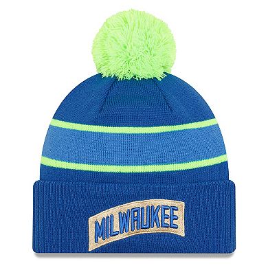 Men's New Era  Blue Milwaukee Bucks 2023/24 City Edition Cuffed Pom Knit Hat