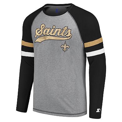 Men's Starter Gray/Black New Orleans Saints Kickoff Raglan Long Sleeve T-Shirt