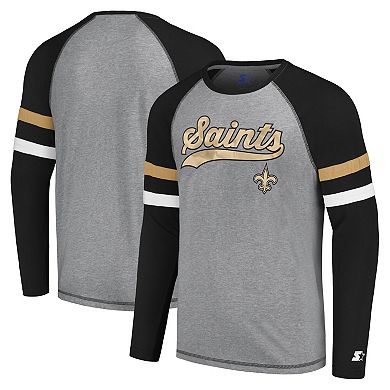 Men's Starter Gray/Black New Orleans Saints Kickoff Raglan Long Sleeve T-Shirt