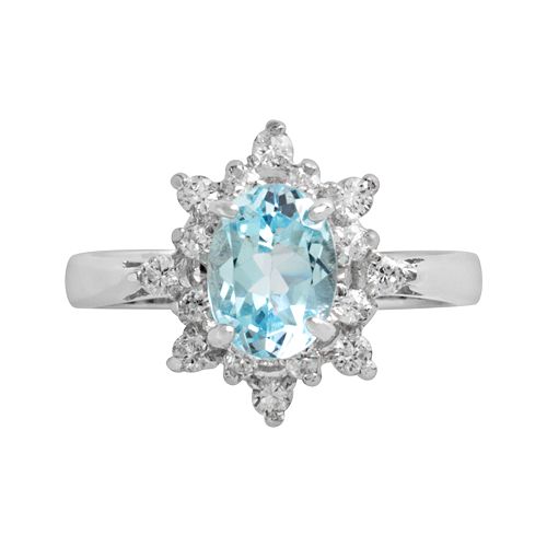 Sterling Silver Blue Topaz & Cubic Zirconia Floral Ring