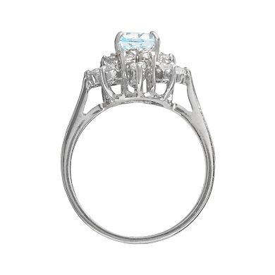 Traditions Jewelry Company Sterling Silver Blue Topaz & Cubic Zirconia Floral Ring