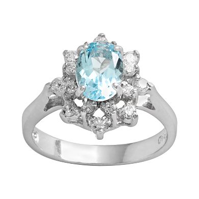 Traditions Jewelry Company Sterling Silver Blue Topaz & Cubic Zirconia Floral Ring