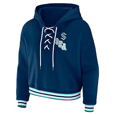 Women's WEAR by Erin Andrews Blue Seattle Kraken Lace-Up Pullover Hoodie