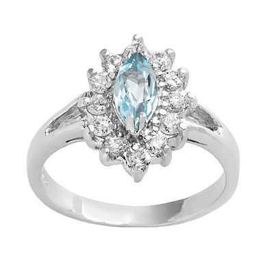 Traditions Jewelry Company Sterling Silver Blue Topaz Floral Ring 