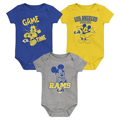 Newborn & Infant Royal/Gold/Gray Los Angeles Rams Three-Piece Disney Game Time Bodysuit Set
