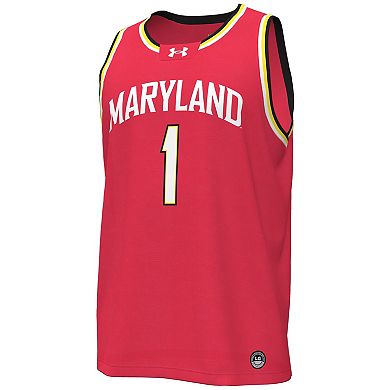 Men's Under Armour #1 Red Maryland Terrapins Replica Basketball Jersey