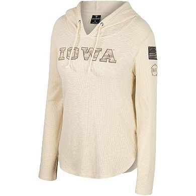 Women's Colosseum Cream Iowa Hawkeyes OHT Military Appreciation Casey Raglan Long Sleeve Hoodie T-Shirt