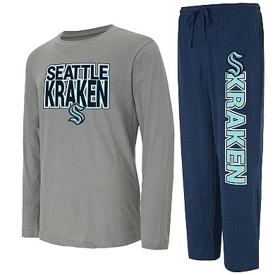 Men's Concepts Sport Navy/Gray Seattle Kraken Meter Long Sleeve T-Shirt & Pants Sleep Set
