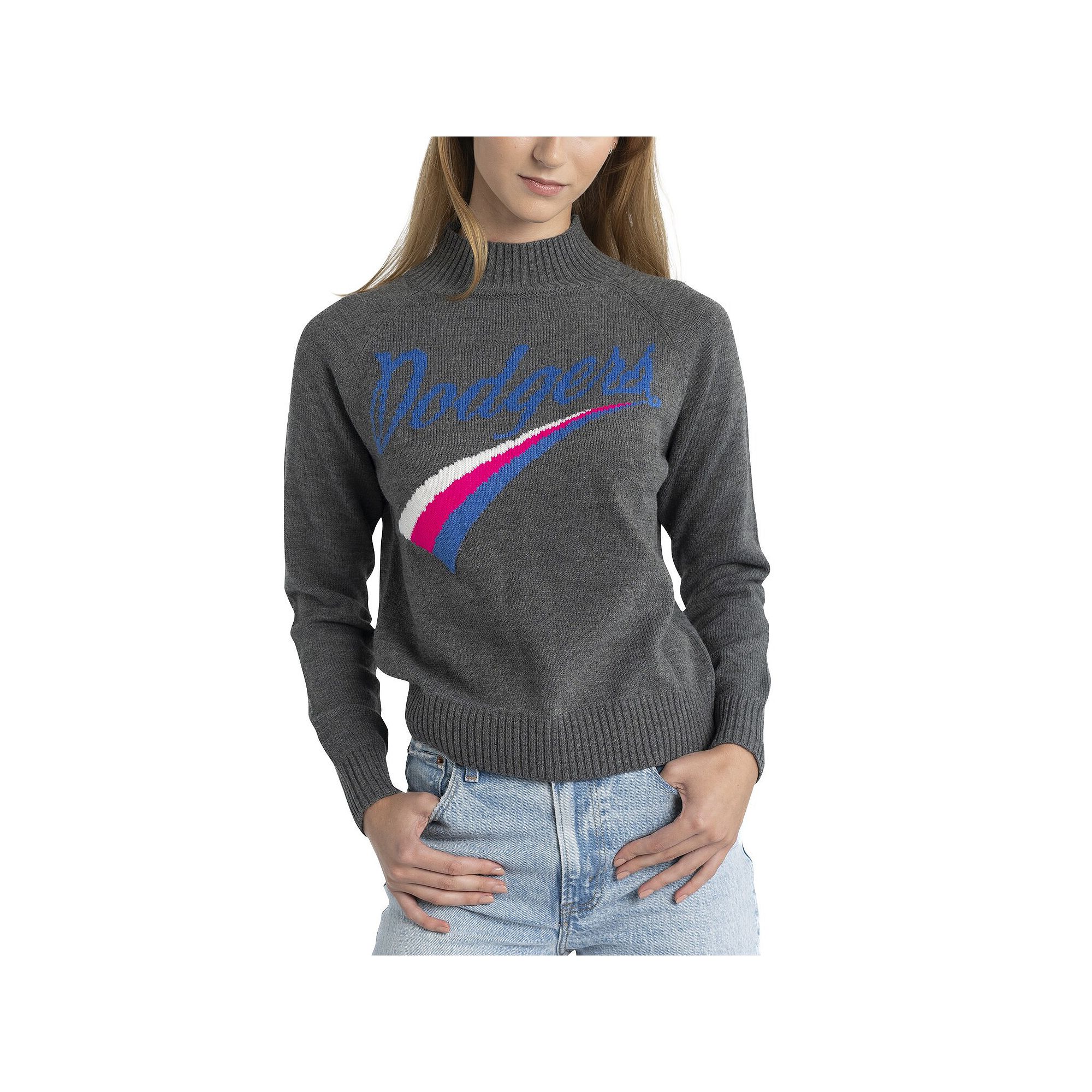Womens Lusso  Gray Los Angeles Dodgers Serena Raglan Pullover Sweater, Siz