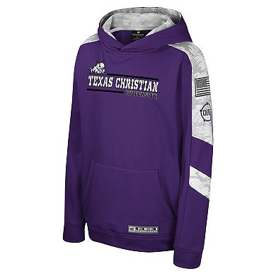 Youth Colosseum Purple TCU Horned Frogs OHT Military Appreciation Cyclone Digital Camo Pullover Hoodie