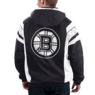 Men's Starter x NHL Black Ice Black/White Boston Bruins Home Team Half-Zip Pullover Hoodie