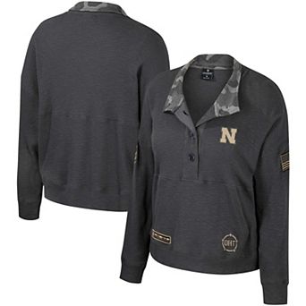 Women's Colosseum Heather Charcoal Nebraska Huskers OHT Military Appreciation Payback Henley Thermal Sweatshirt