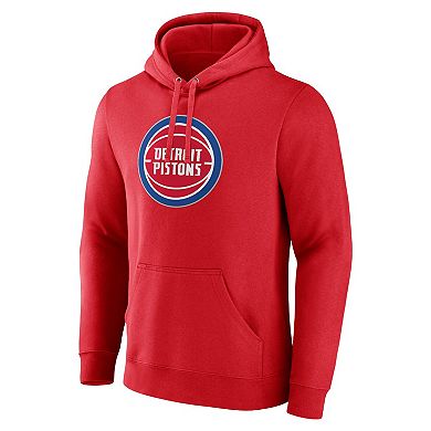 Men's Fanatics Branded  Red Detroit Pistons Primary Logo Pullover Hoodie