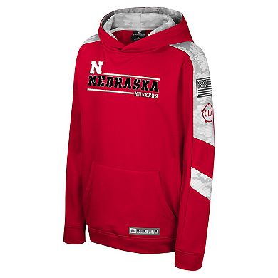 Youth Colosseum Scarlet Nebraska Huskers OHT Military Appreciation Cyclone Digital CamoÂ Pullover Hoodie