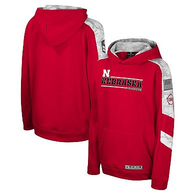 Youth Colosseum Scarlet Nebraska Huskers OHT Military Appreciation Cyclone Digital CamoÂ Pullover Hoodie