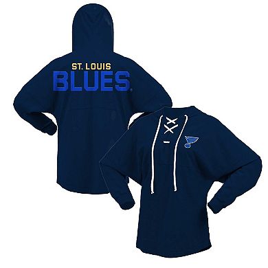 Women's Fanatics Branded Navy St. Louis Blues Jersey Lace-Up V-Neck Long Sleeve Hoodie T-Shirt